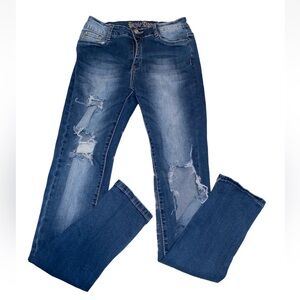 Puzzle Women’s Jeans 5/6 Blue Skinny Stretch Distressed Denim Pants Juniors Size